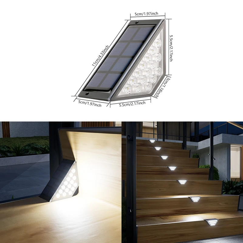 Dreieckige Solar-LED-Eckstufenleuchte mit hocheffizientem Photovoltaikpanel und wasserdichtem Gehäuse Skanto