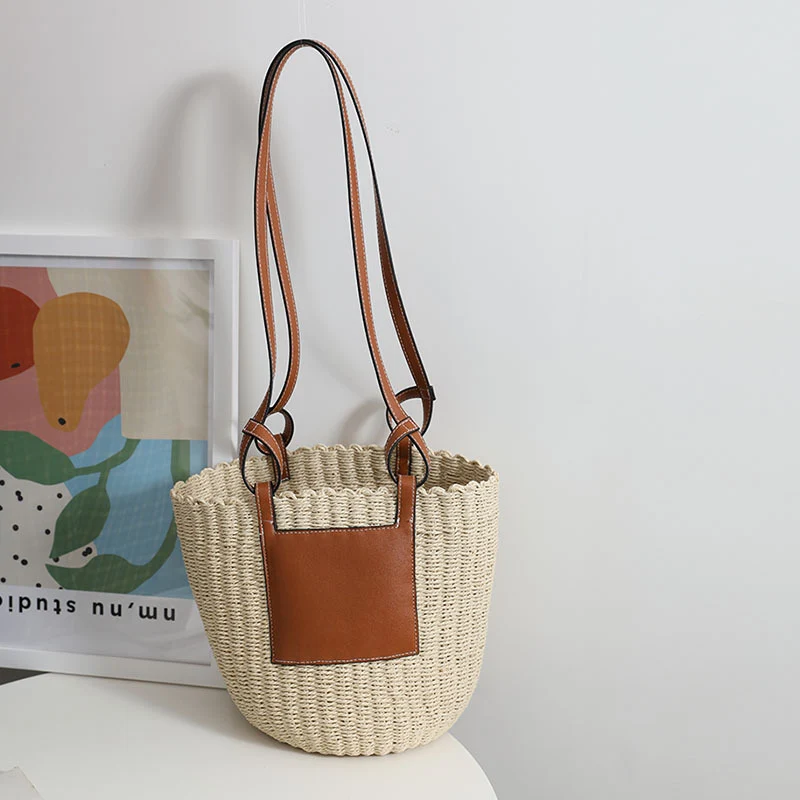 Korbtasche mit elegantem Lederdetail Skanto