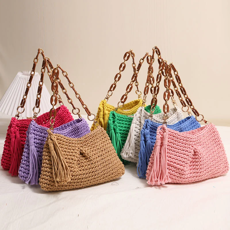 Handgemachte Makramee-Tasche mit stilvollen Fransen Skanto