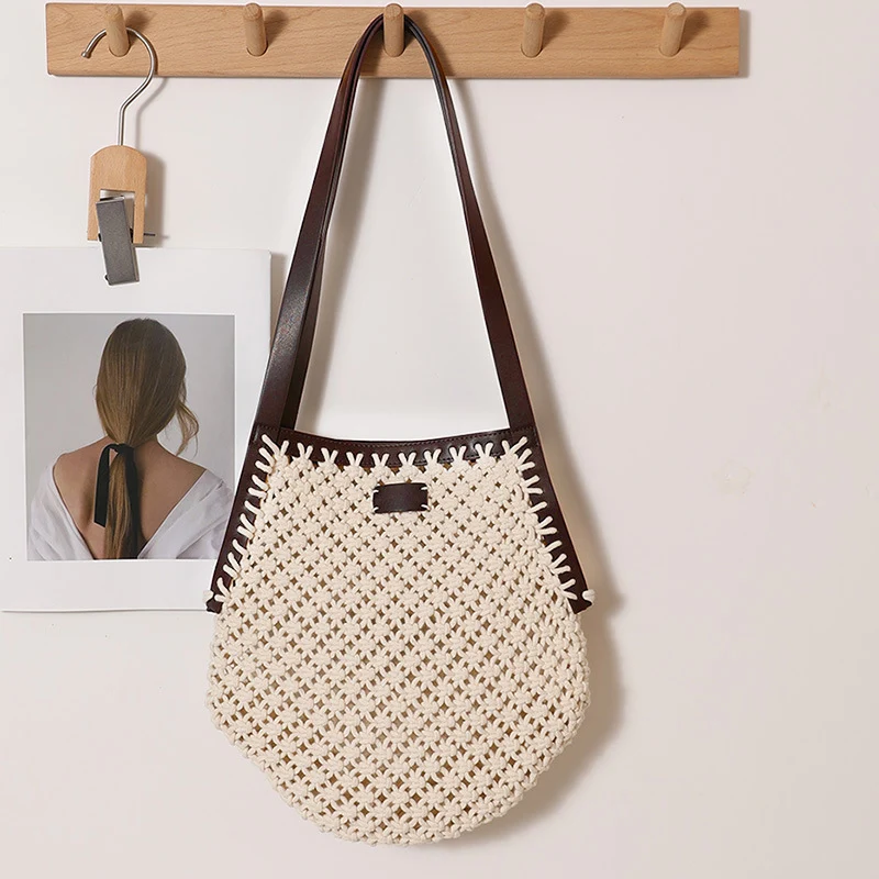 Handgeknüpfte Tote Bag mit robusten Ledergriffen Skanto