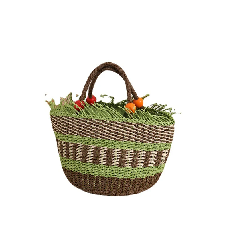 Handgemachte Korbtasche mit fröhlichem Gartenmotiv Skanto