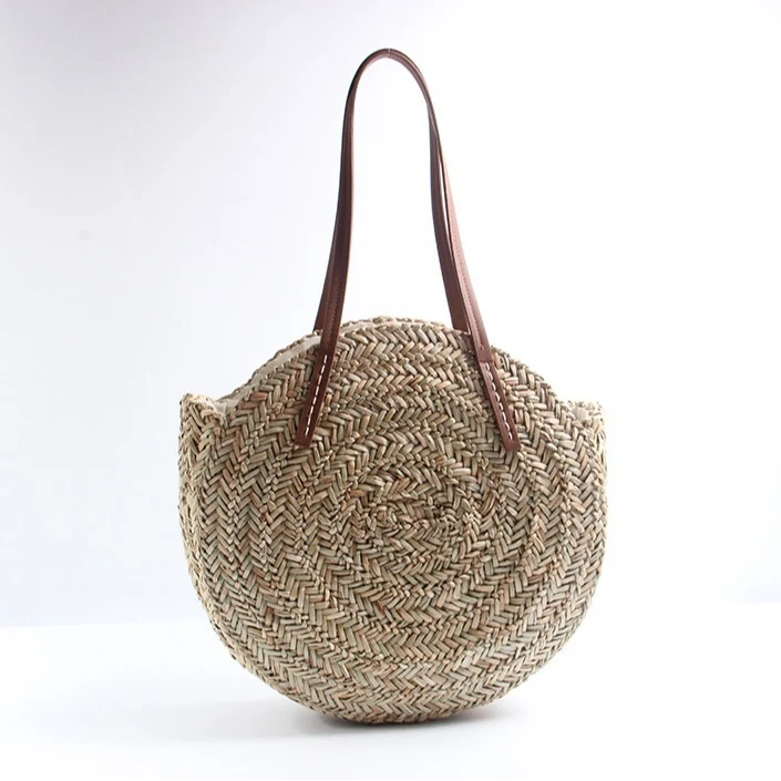 Geflochtene Stroh-Strandtasche mit eleganten Ledergriffen Skanto