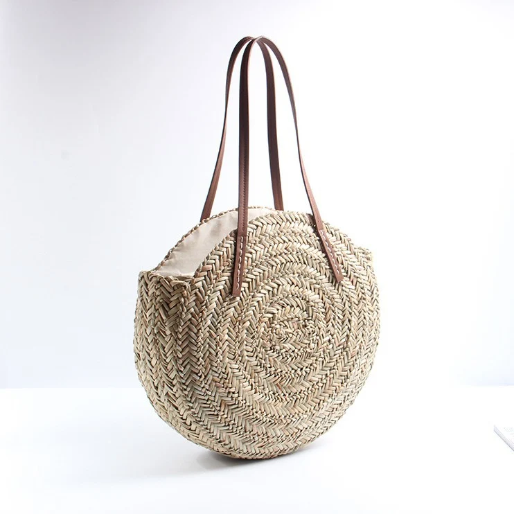 Geflochtene Stroh-Strandtasche mit eleganten Ledergriffen Skanto