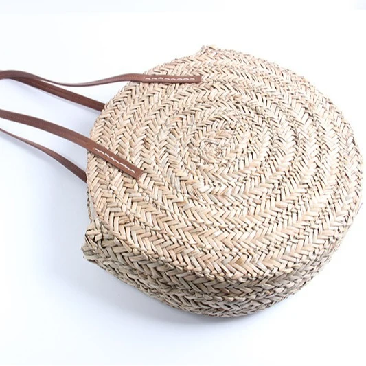 Geflochtene Stroh-Strandtasche mit eleganten Ledergriffen Skanto
