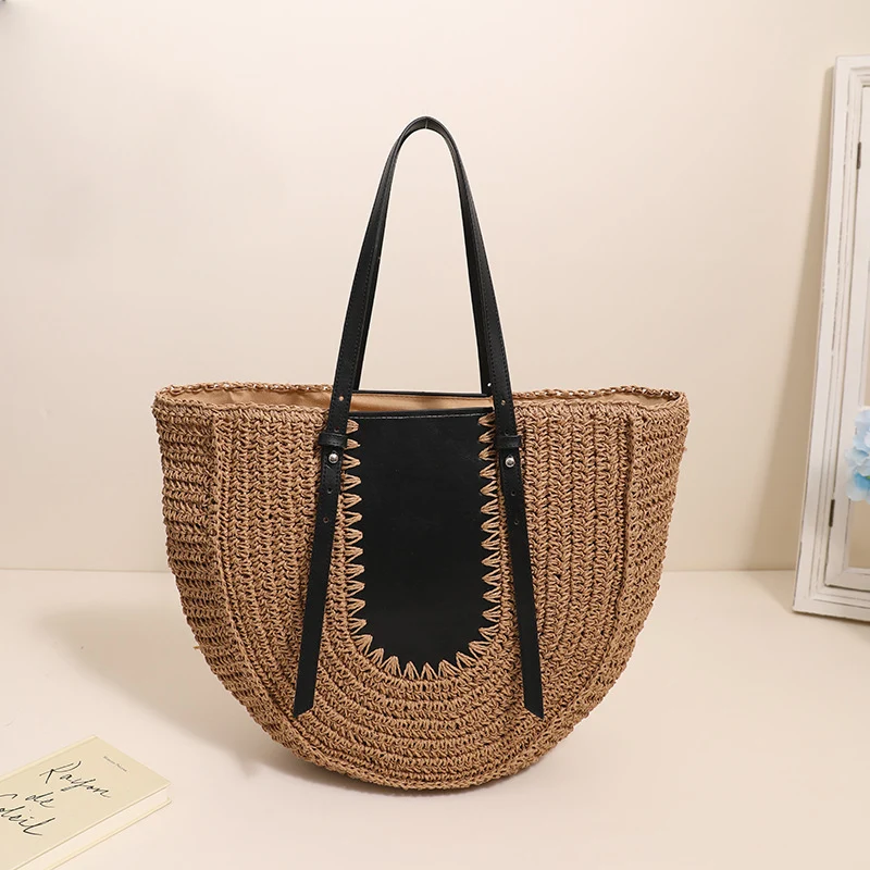 Elegante handgemachte Strohtasche mit Lederdetails Skanto