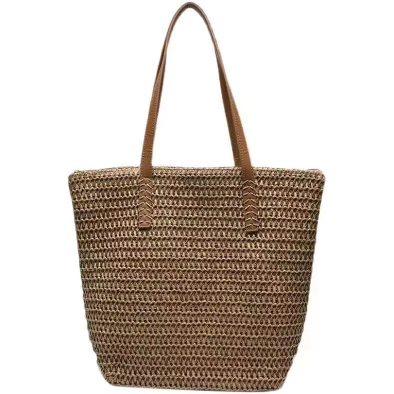 Elegante Strohtasche mit hochwertigem Ledergriff Skanto