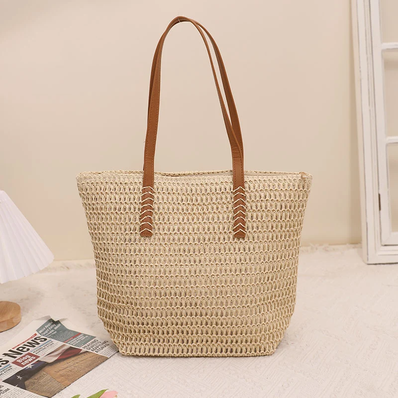Elegante Strohtasche mit hochwertigem Ledergriff Skanto