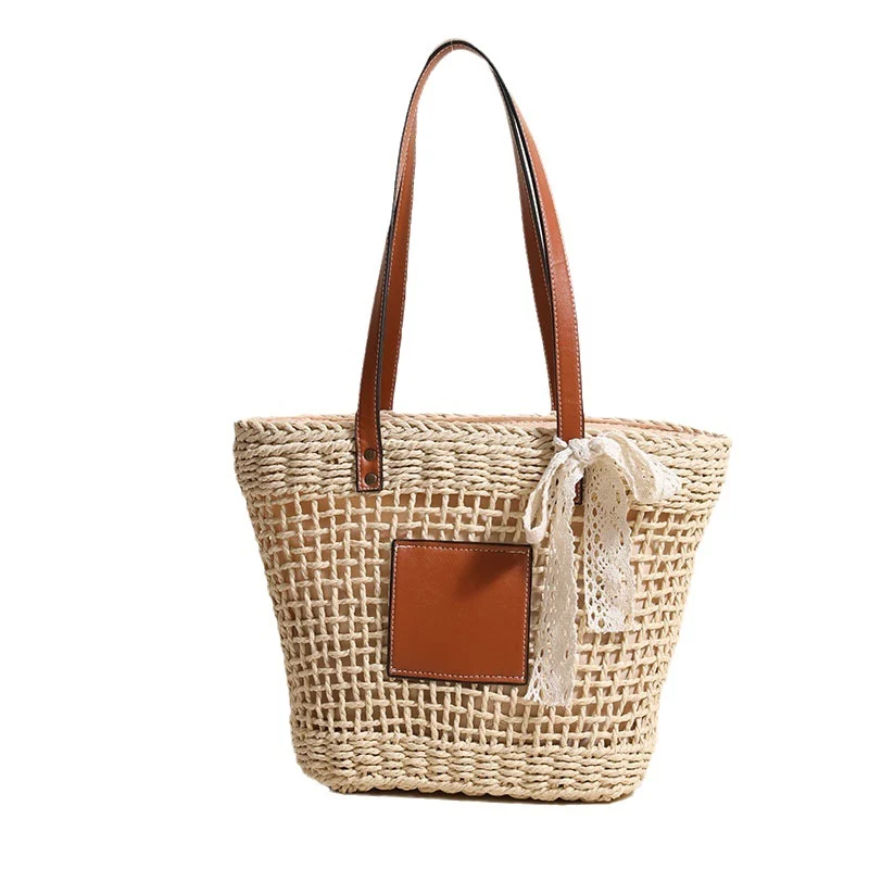 Handgemachte Strohtasche mit eleganten Lederakzenten Skanto