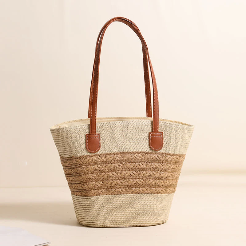 Elegante Bast-Einkaufstasche mit Lederdetails Skanto