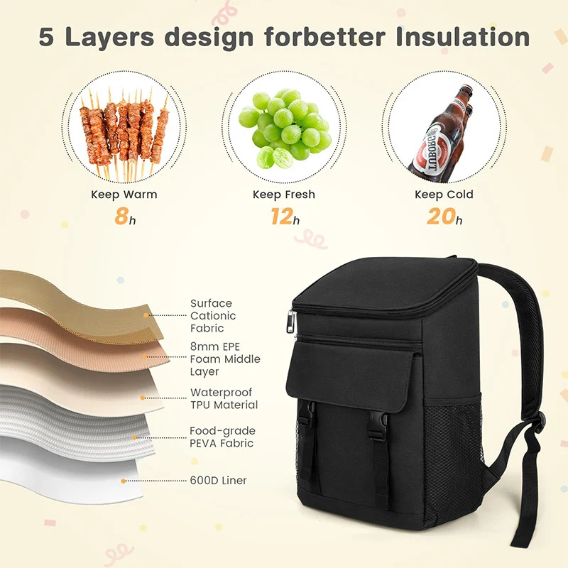 Unisex Nan Isotherm Kühlrucksack mit großem Kühlfach, gepolsterten Schultergurten und seitlichen Netztaschen Skanto