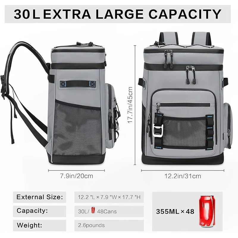 Unisex isolierter Rucksack-Kühler mit stabilem Boden, mehreren Außentaschen und ergonomisch gepolsterten Gurten Skanto