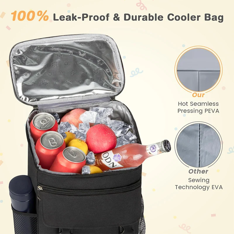 Unisex isolierter Kühlrucksack mit Thermo-Futter, gepolstertem Rücken und seitlichen Flaschenhaltern Skanto