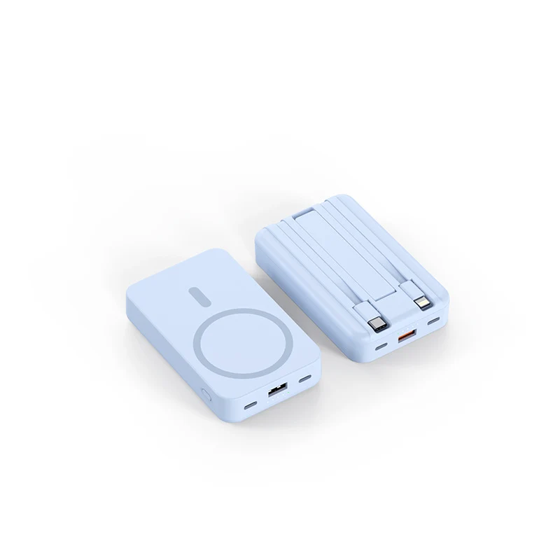 Tragbare Powerbank mit integrierten Ladekabeln und Qi-Ladefunktion Skanto