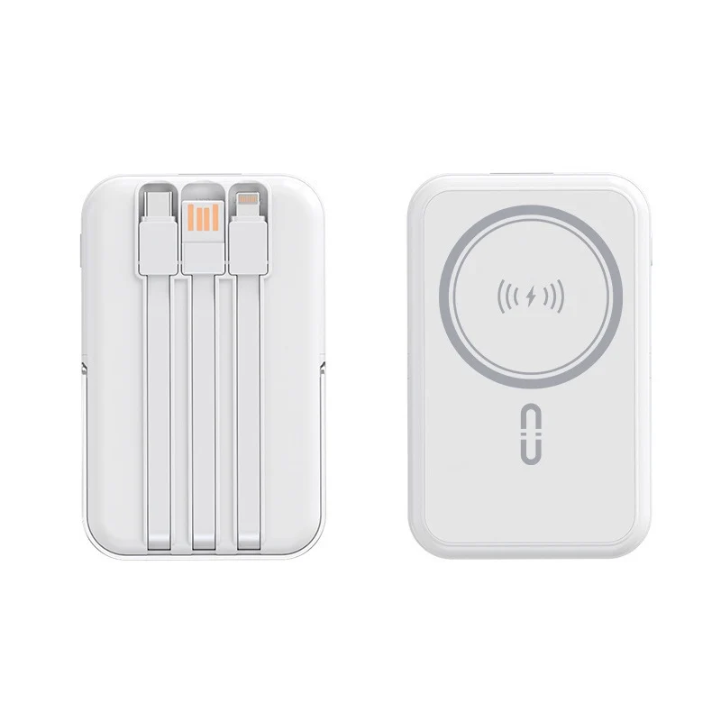 Tragbare Powerbank mit integriertem Ladekabel und kabelloser Ladefunktion Skanto