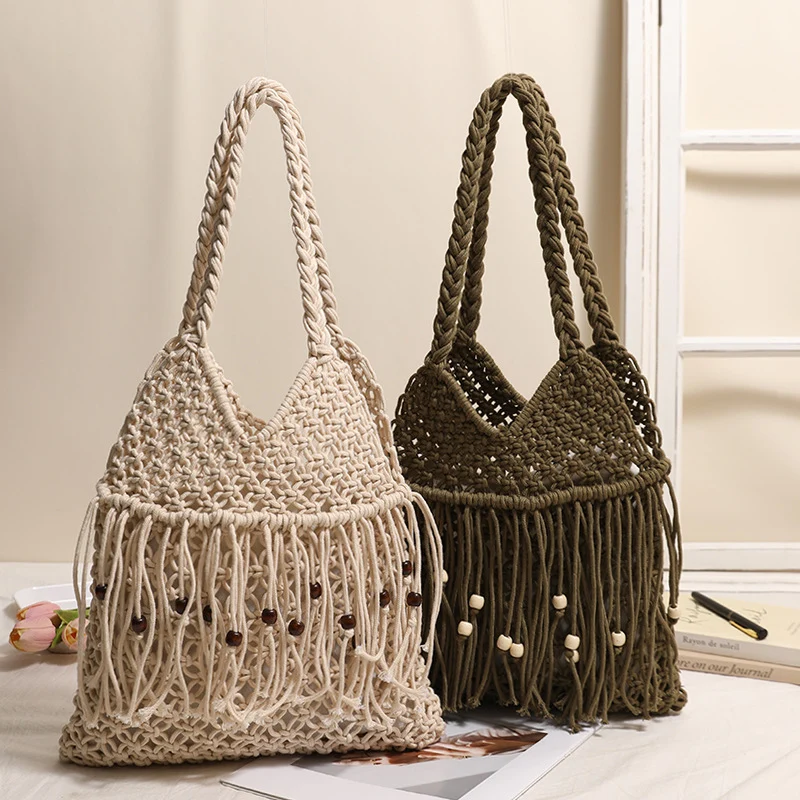Gehäkelte Strandtasche mit Fransen-Details Skanto