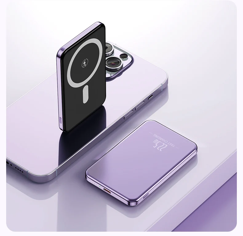 Tragbare Induktions-Powerbank mit schlankem Design und LED-Anzeige Skanto