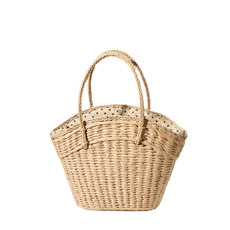 Geflochtene Strandtasche mit gepunkteter Innentasche Skanto
