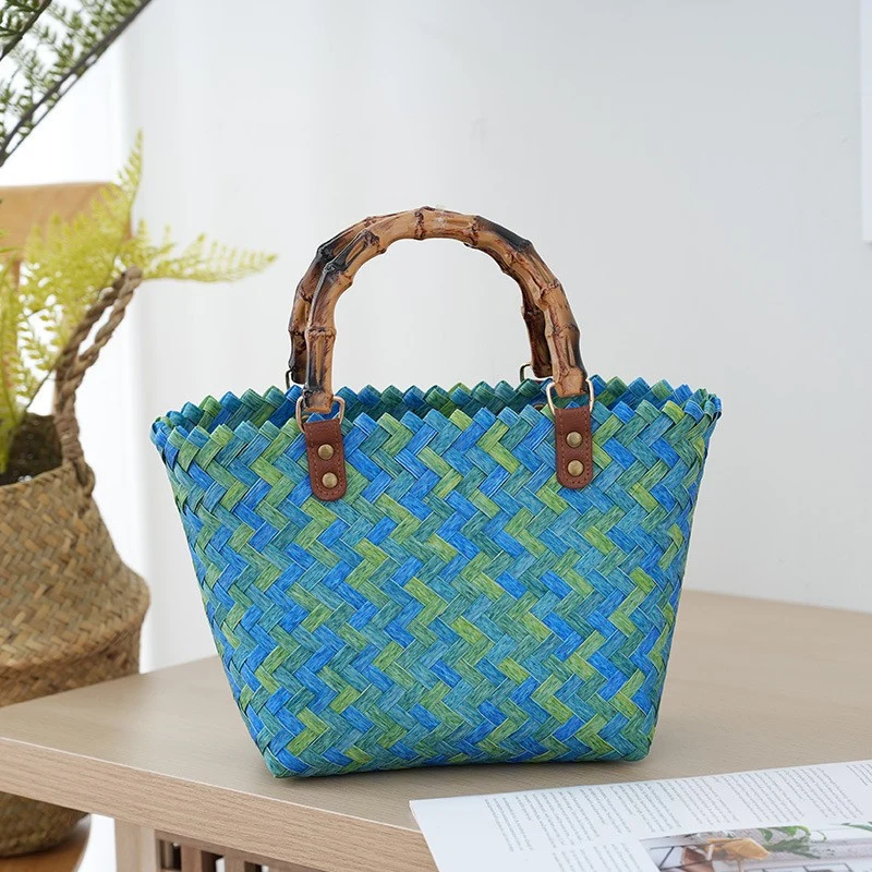 Handtasche aus gewebtem Material mit Bambusgriff Skanto