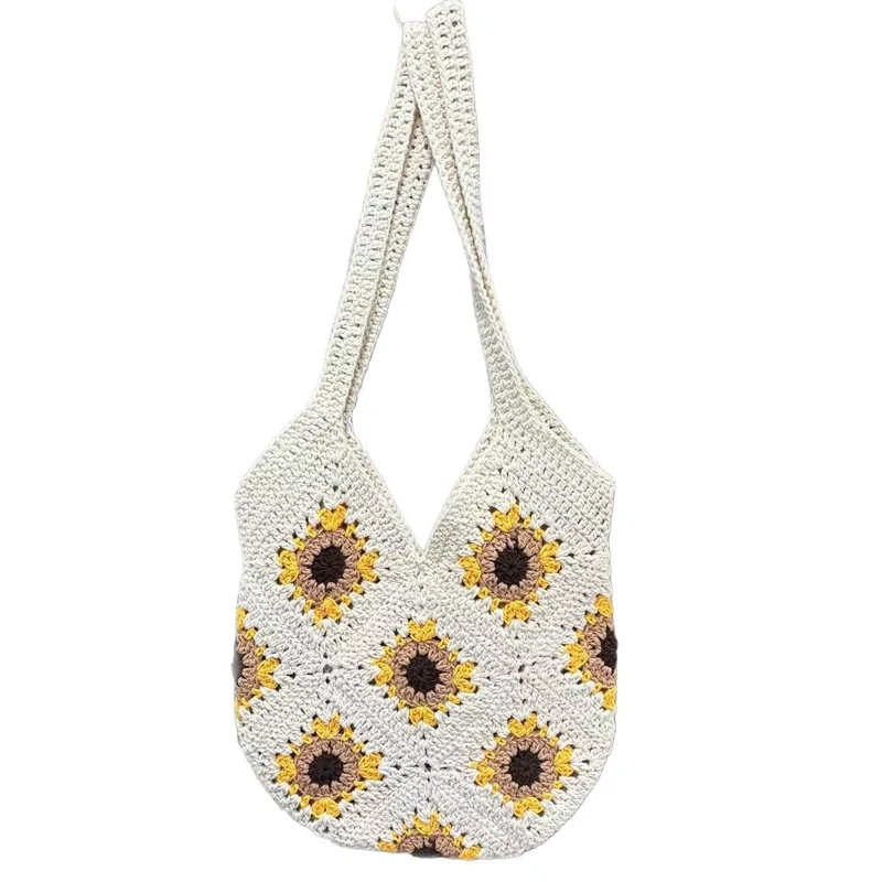 Handgefertigte Makramee-Tasche mit Sonnenblumenmuster Skanto