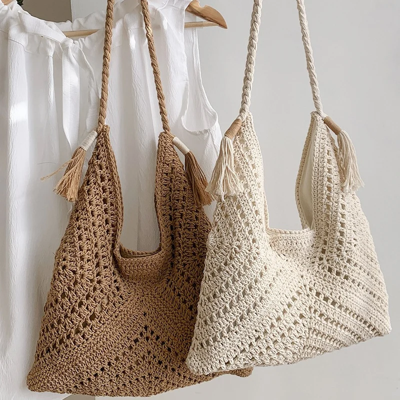 Handgeknüpfte Strandtasche mit Quaste Skanto