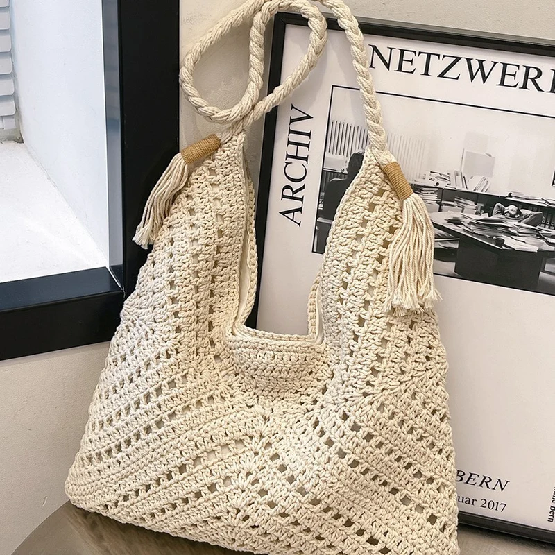 Handgeknüpfte Strandtasche mit Quaste Skanto