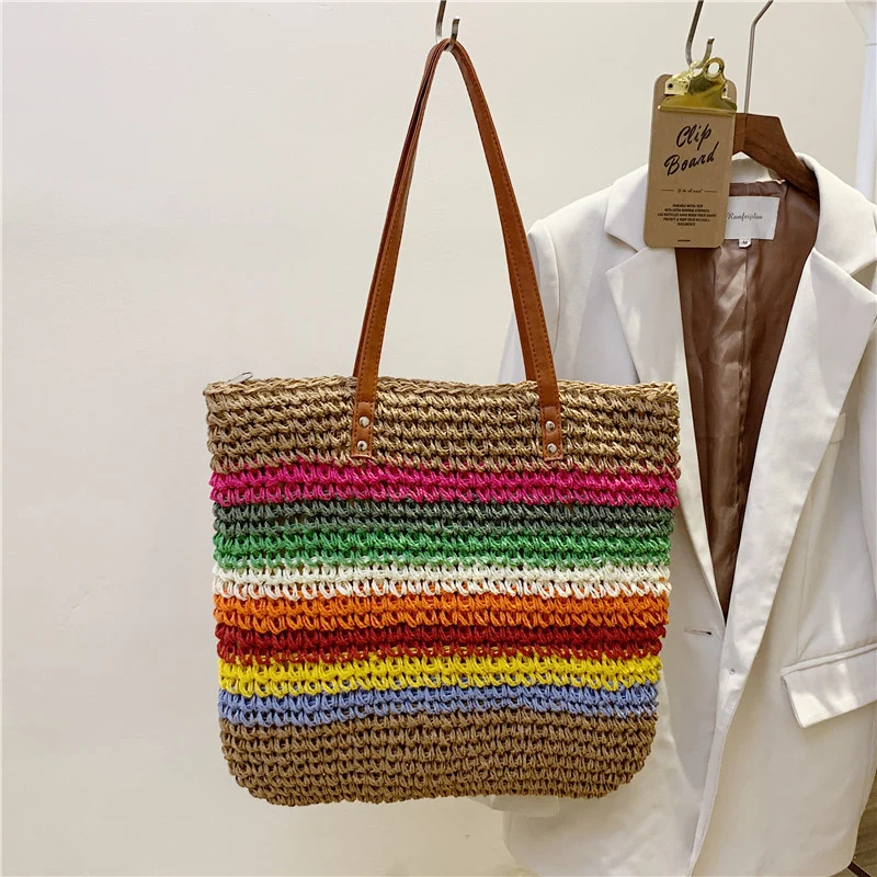 Handgefertigte Strandtasche mit buntem Streifenmuster Skanto