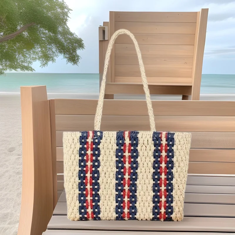 Eleganter und geräumiger Stroh-Shopper mit auffälligem Streifen-Design Skanto