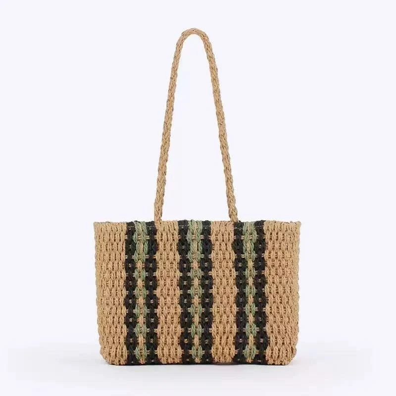 Eleganter und geräumiger Stroh-Shopper mit auffälligem Streifen-Design Skanto