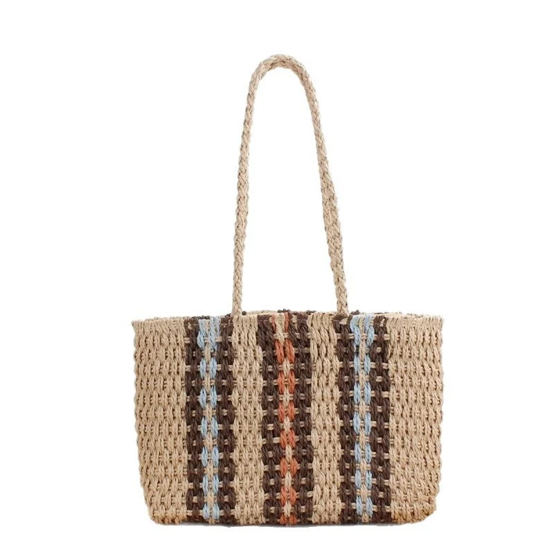 Eleganter und geräumiger Stroh-Shopper mit auffälligem Streifen-Design Skanto