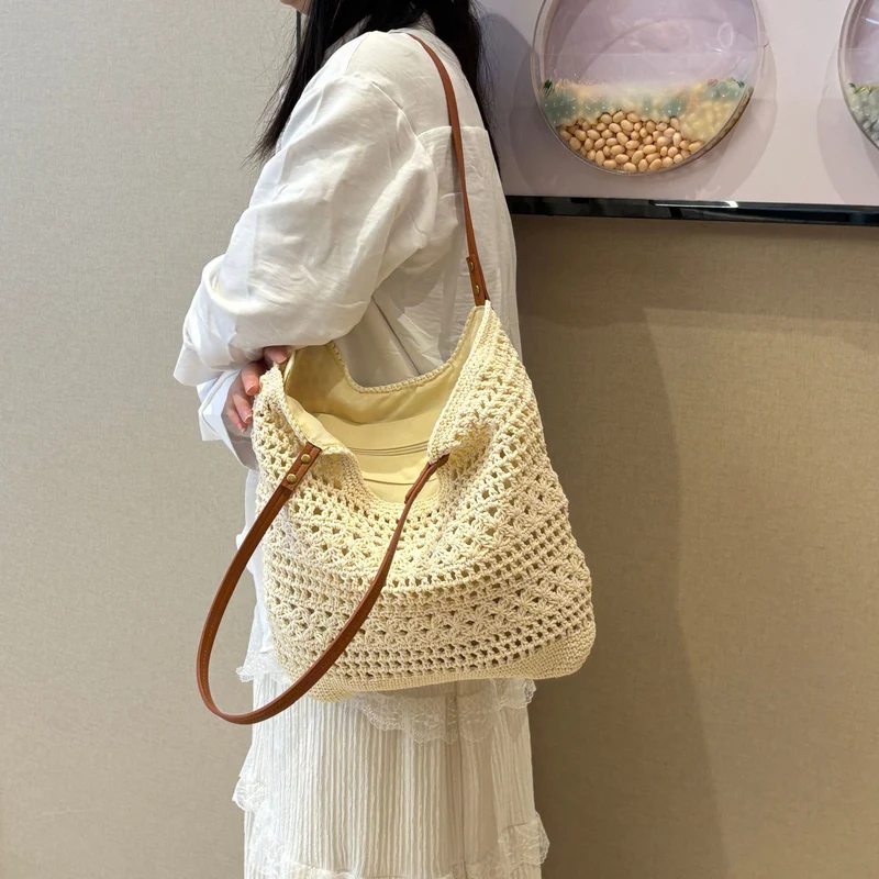 Handgeknüpfte Shopper-Tasche mit integriertem Ledergriff Skanto