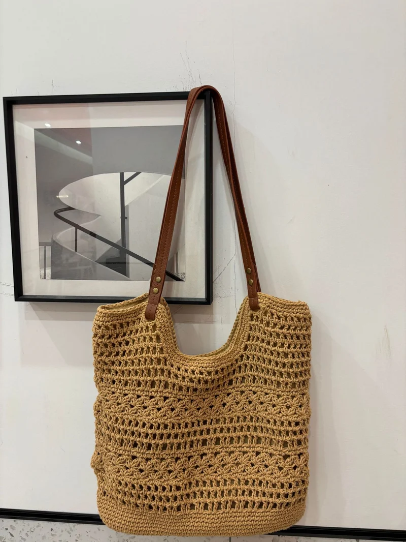 Handgeknüpfte Shopper-Tasche mit integriertem Ledergriff Skanto