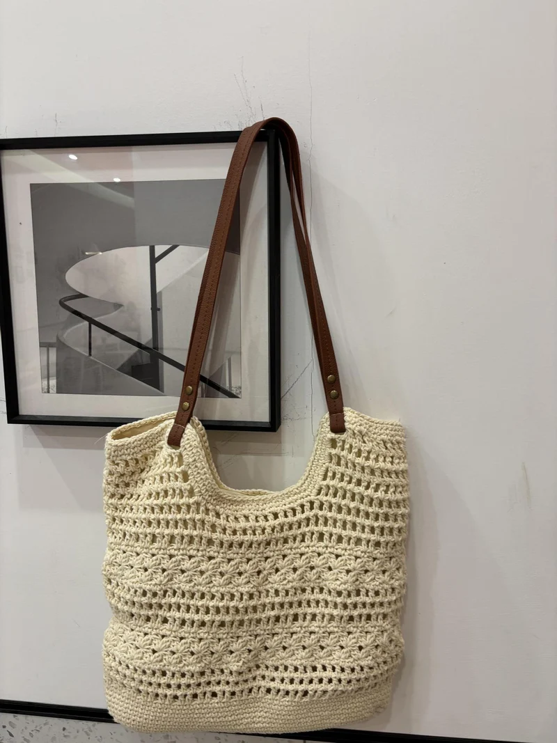 Handgeknüpfte Shopper-Tasche mit integriertem Ledergriff Skanto
