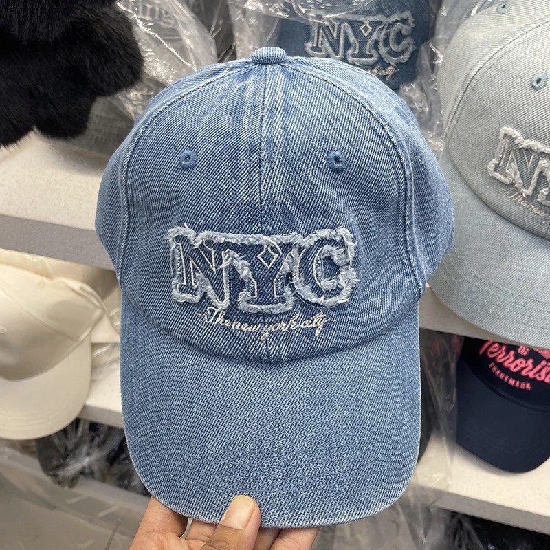 Unisex Distressed Jeans-Cap mit NYC-Stickerei Skanto