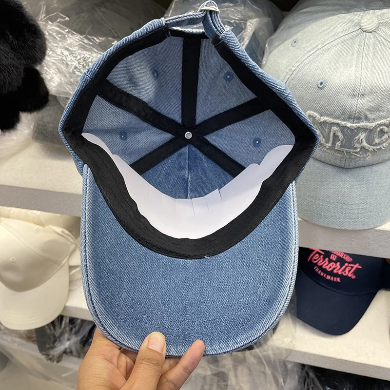 Unisex Distressed Jeans-Cap mit NYC-Stickerei Skanto