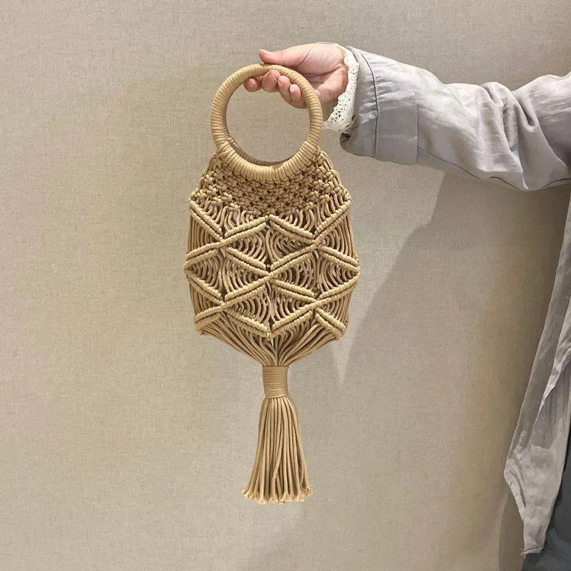 Handgeknüpfte Makramee-Tasche mit Quasten Skanto