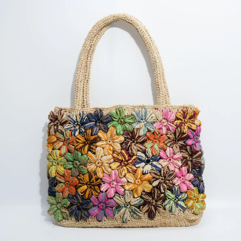 Handtasche mit bunten Blumenapplikationen Skanto