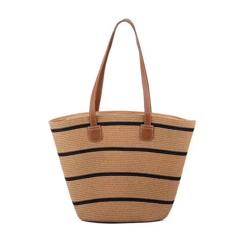 Elegante Strohtasche mit strukturierten Ledergriffen Skanto