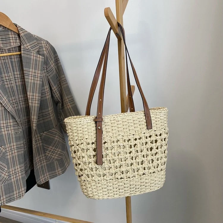 Handtasche aus natürlichem Makramee mit veganen Ledergriffen Skanto