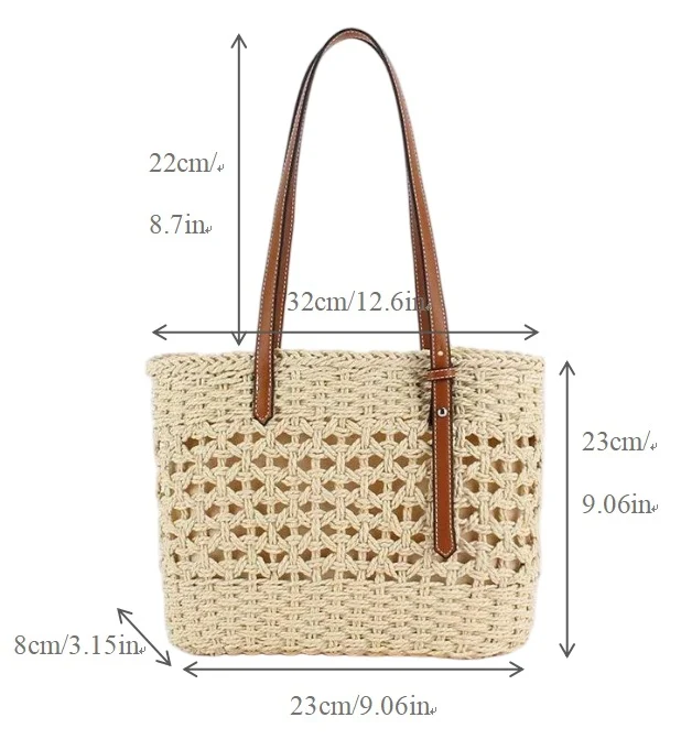 Handtasche aus natürlichem Makramee mit veganen Ledergriffen Skanto