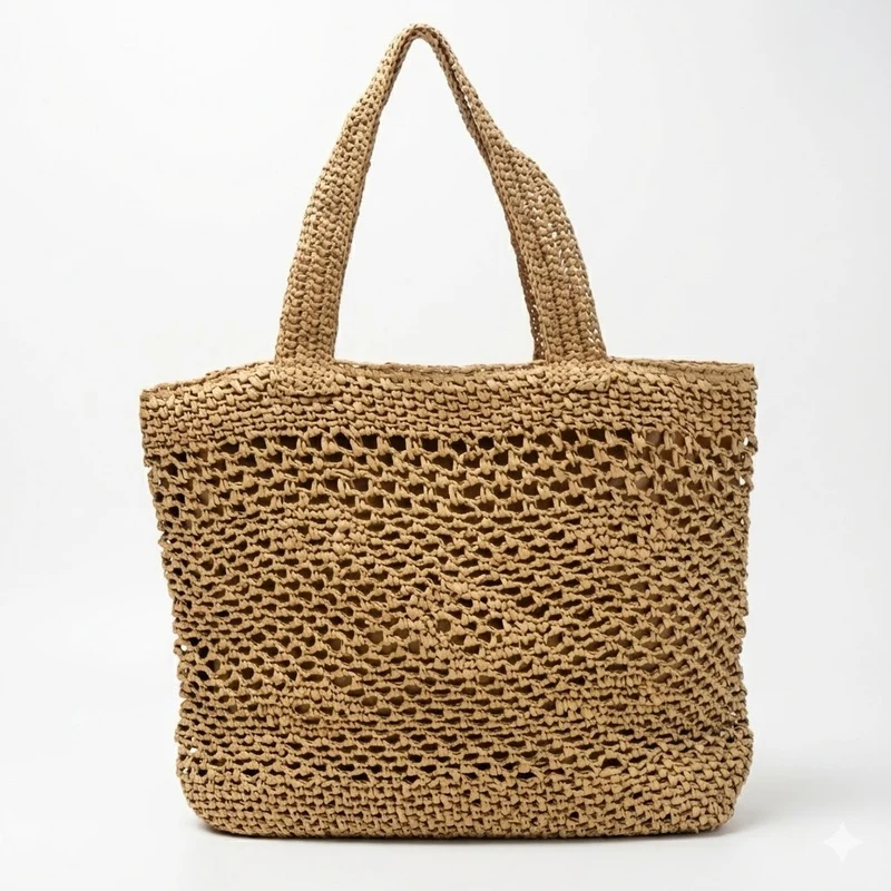 Große Makramee-Tasche mit Lederdetails Skanto