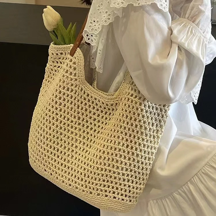 Große Makramee-Tasche mit Lederdetails Skanto