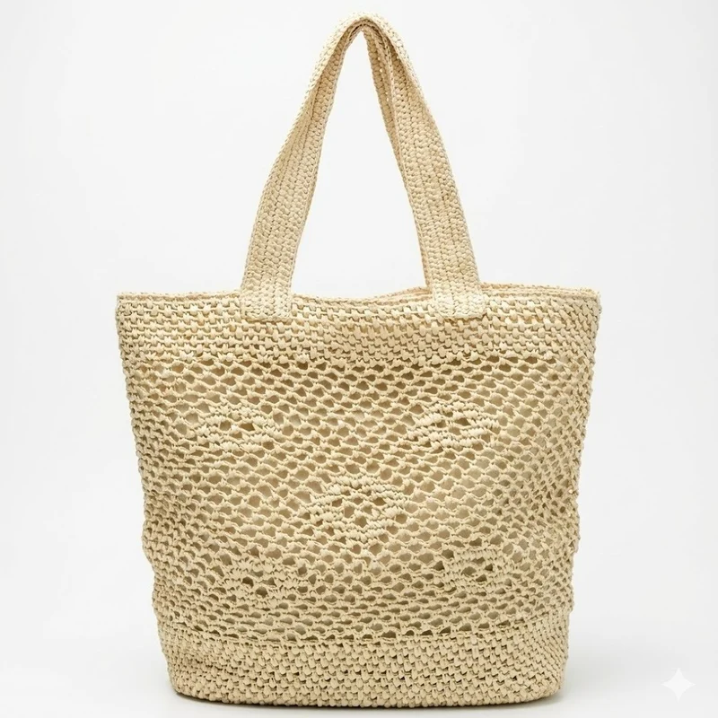 Große Makramee-Tasche mit Lederdetails Skanto