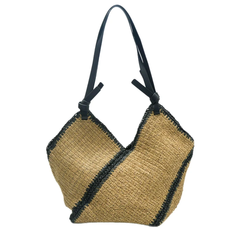 Handtasche aus geflochtenem Naturmaterial mit schwarzem Kordelzug Skanto