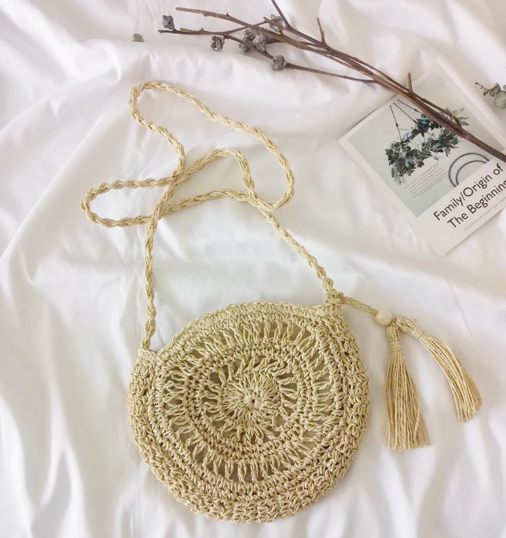 Runde Makramee-Tasche mit Fransen Skanto