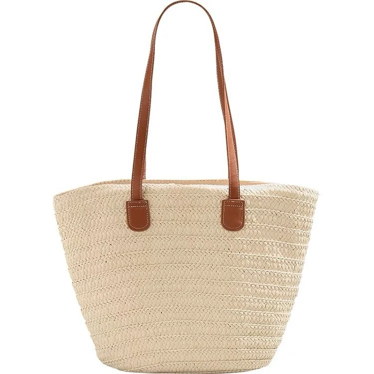 Elegante und geräumige Strohtasche mit Ledergriff Skanto