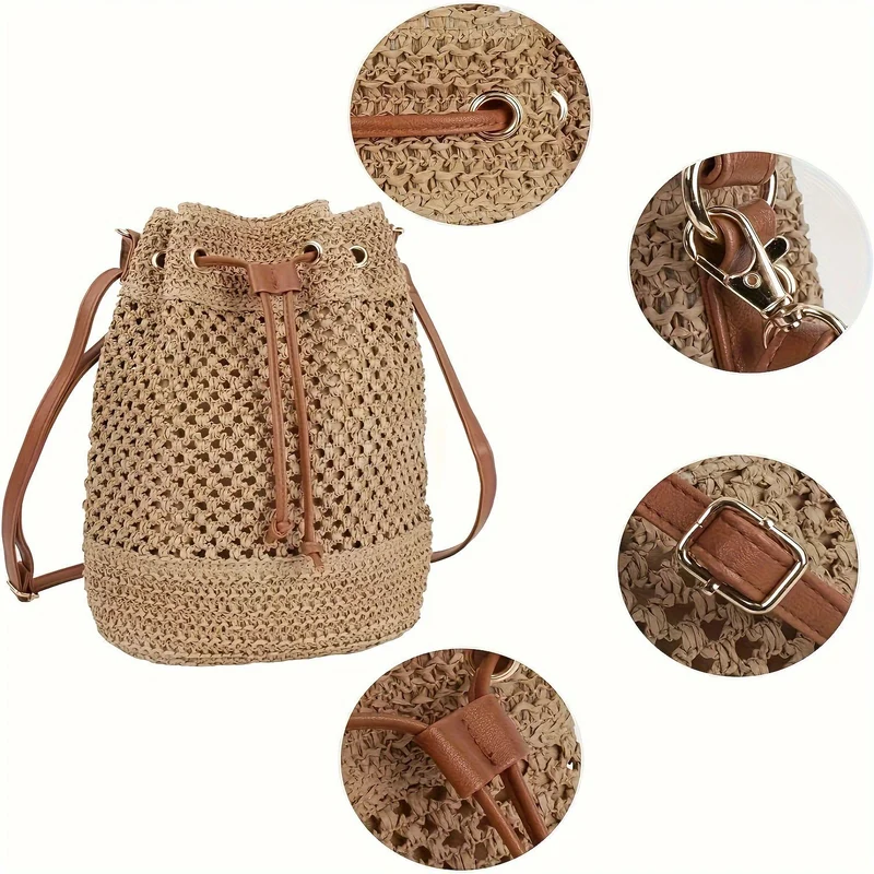 Vielseitige Makramee-Umhängetasche mit Lederdetails Skanto