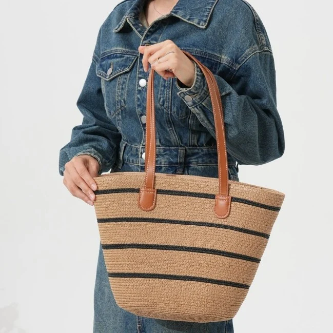 Strukturierte Bast-Strandtasche Skanto