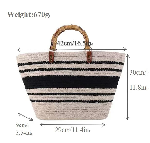 Strandtasche mit Bambusgriff und Streifen-Design Skanto