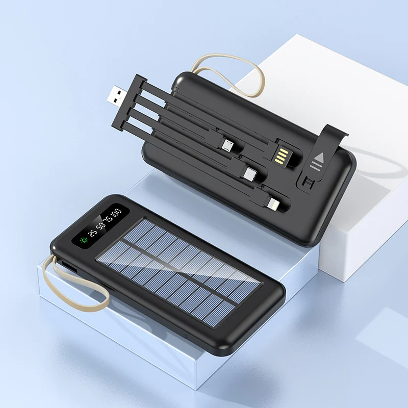 Tragbare Solar-Powerbank mit integriertem Multifunktions-Ladekabel und Digitalanzeige Skanto