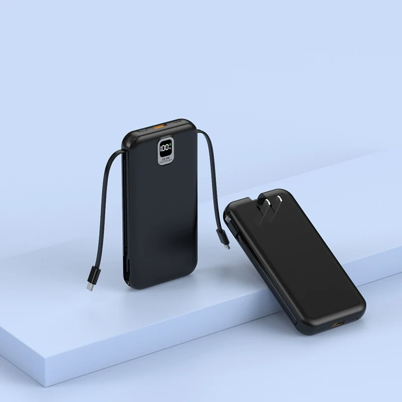 Tragbare Powerbank mit integriertem Ladekabel und LED-Anzeige Skanto
